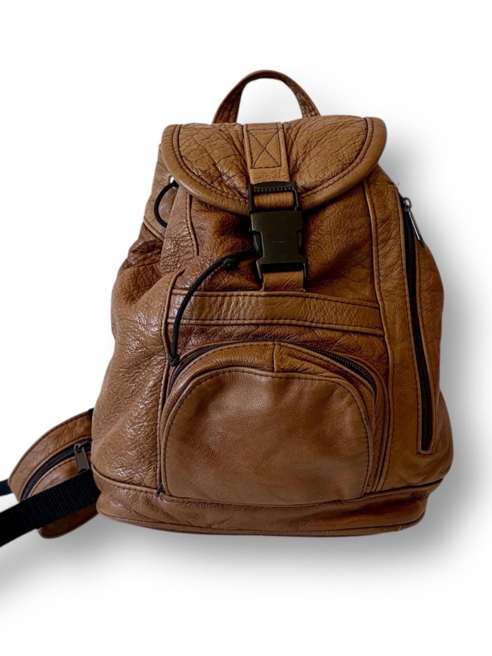 90s Vintage Leather Backpack - Small Daypack - Genuine Soft leather- Made Mexico